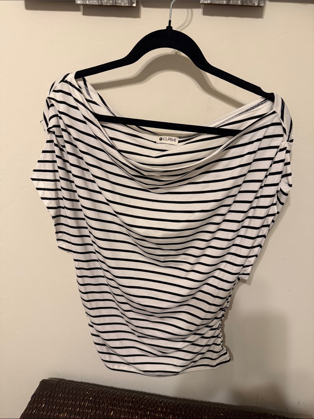 Cupshe Black & White Striped Boatneck Short Sleeve Tee